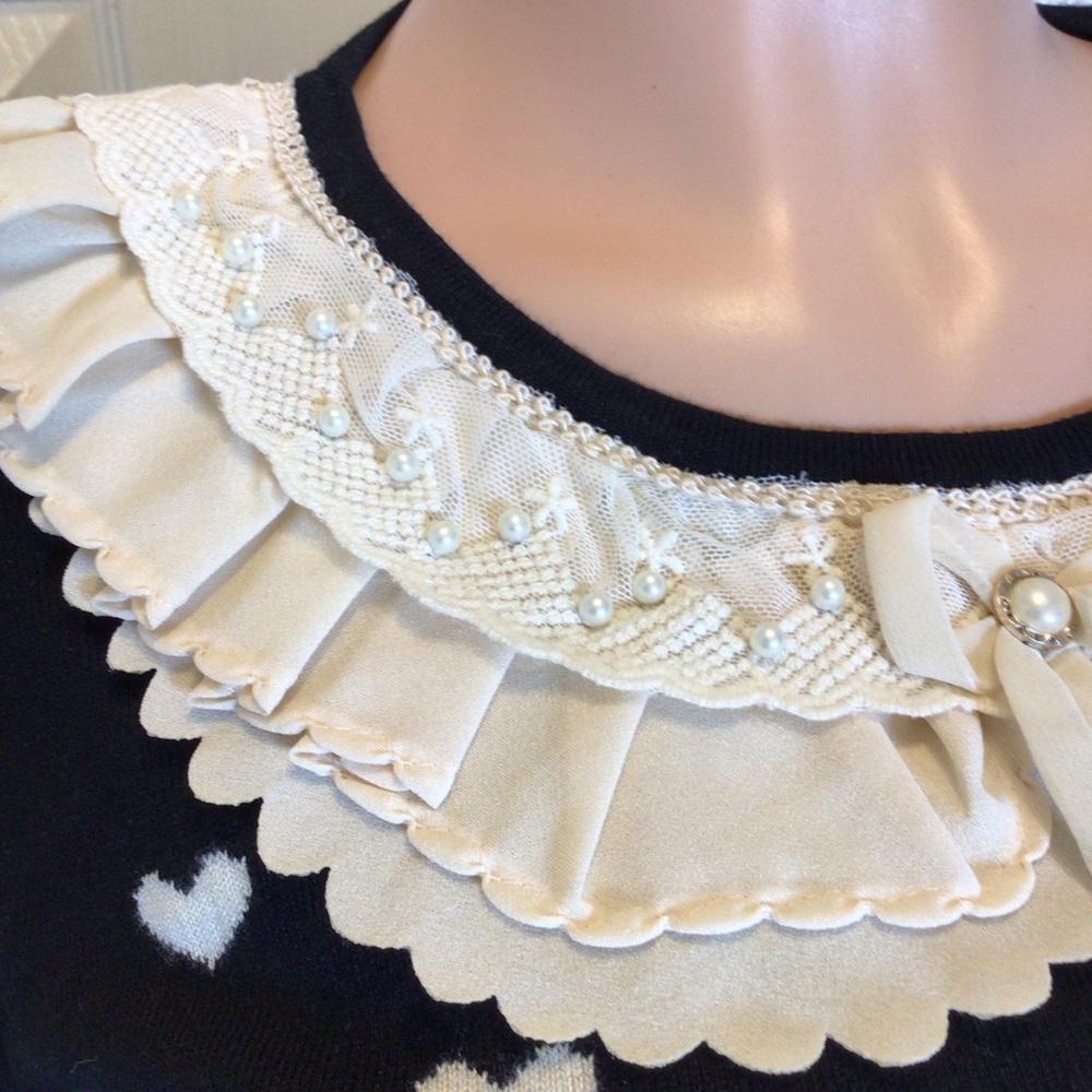 Womens Pullover Sweater Made in Korea Cottagecore Hearts Lace Collar Size Small. - Picture 4 of 10